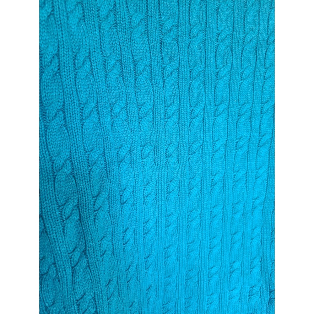 L.L. Bean 100% Cotton Cable Knit Teal Blue Cardigan MEDIUM Sweater Heritage M - Picture 7 of 10